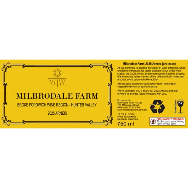 Arneis 25 2025 Milbrodale Farm Arneis